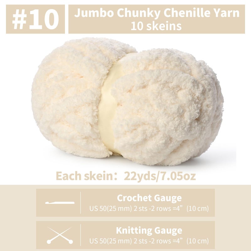 OMoiut 10 Pack of Milky White Soft Jumbo Chunky Yarn for Hand Knitting,Thick Blanket Yarn for Crocheting, #10 Super Bulky Yarns, 220yds/70.5oz Fluffy Chunky Chenille Yarns for Crocheting. - Image 2