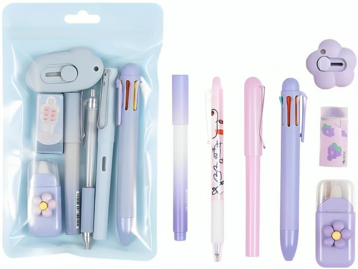 RAMNATH IMPEX Cute Kawaii Stationery Set for Kids - Aesthetic Pastel Pens, MultiColor Pen, Gel Pens, Erasers, Correction Tape, Highlighter, School Supplies, Birthday Gift, Return Gift Set Boys and Girls (7 in 1). - Image 1