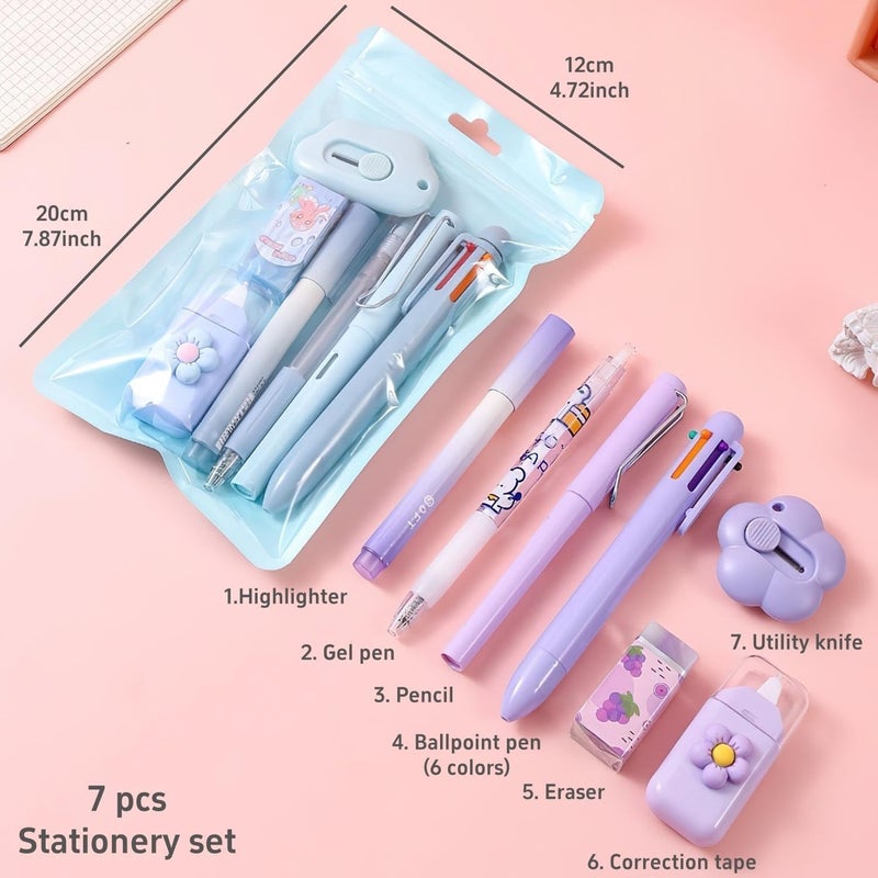 RAMNATH IMPEX Cute Kawaii Stationery Set for Kids - Aesthetic Pastel Pens, MultiColor Pen, Gel Pens, Erasers, Correction Tape, Highlighter, School Supplies, Birthday Gift, Return Gift Set Boys and Girls (7 in 1). - Image 2