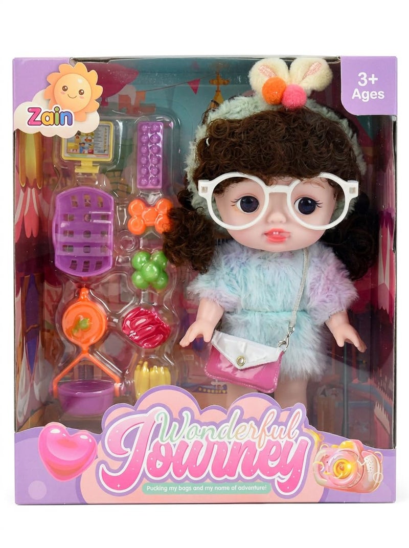 Wonderful Journey Picnic Travel Doll Cute Curly Haired Fashion Doll with Snack Outdoor Accessories - Image 2