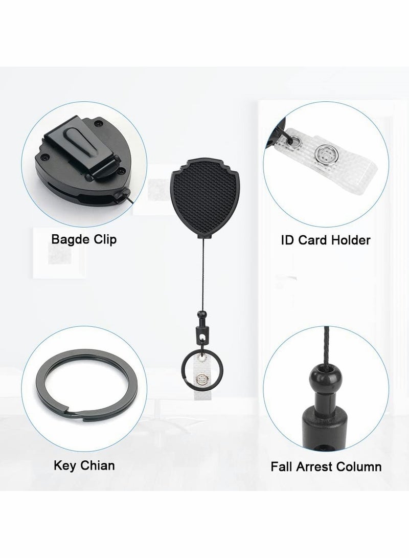 2 Pcs Retractable Keychain, Heavy Duty Carabiner Badge Holder, Tactical ID Badge Reel Clips Holder with 23.6 Inch Steel Retractable Cord for Hanging ID Card Name Key Chain (Black)