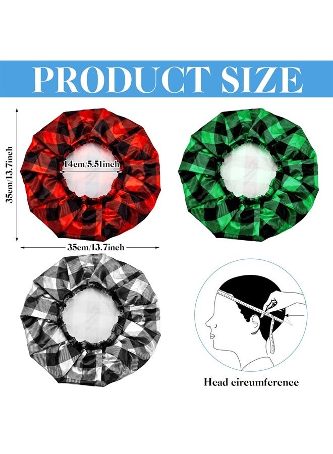Jeere Shower Cap for Men Waterproof Reusable Shower Cap Large Bath Cap Men Shower Cap for Dreadlocks, Braids, Curls, Locs, Curly Hair,3 Colors (Plaid Pattern) - Image 2