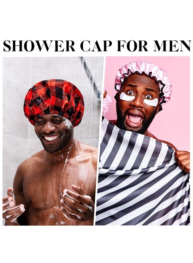 Jeere Shower Cap for Men Waterproof Reusable Shower Cap Large Bath Cap Men Shower Cap for Dreadlocks, Braids, Curls, Locs, Curly Hair,3 Colors (Plaid Pattern) - Image 4
