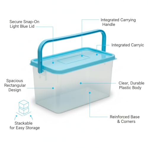 Gluman Polypropylene Pick N Carry Multipurpose Storage Box With Lid (3.3 Litre) | Dishwasher Safe | Freezer Safe | 100% Food Grade | Recyclable (Blue) - Image 4