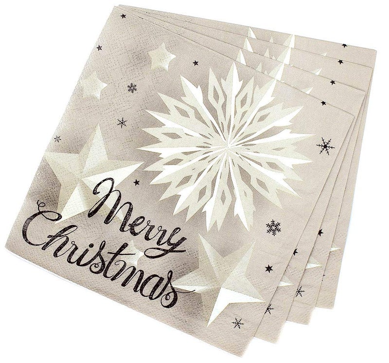 OLYPHAN Merry Christmas Napkins Paper 6.5 in Xmas Napkins - Luncheon Cocktail Lunch Buffet Star Napkin for Holiday Dinner Party 40 Pack Disposable - Image 2