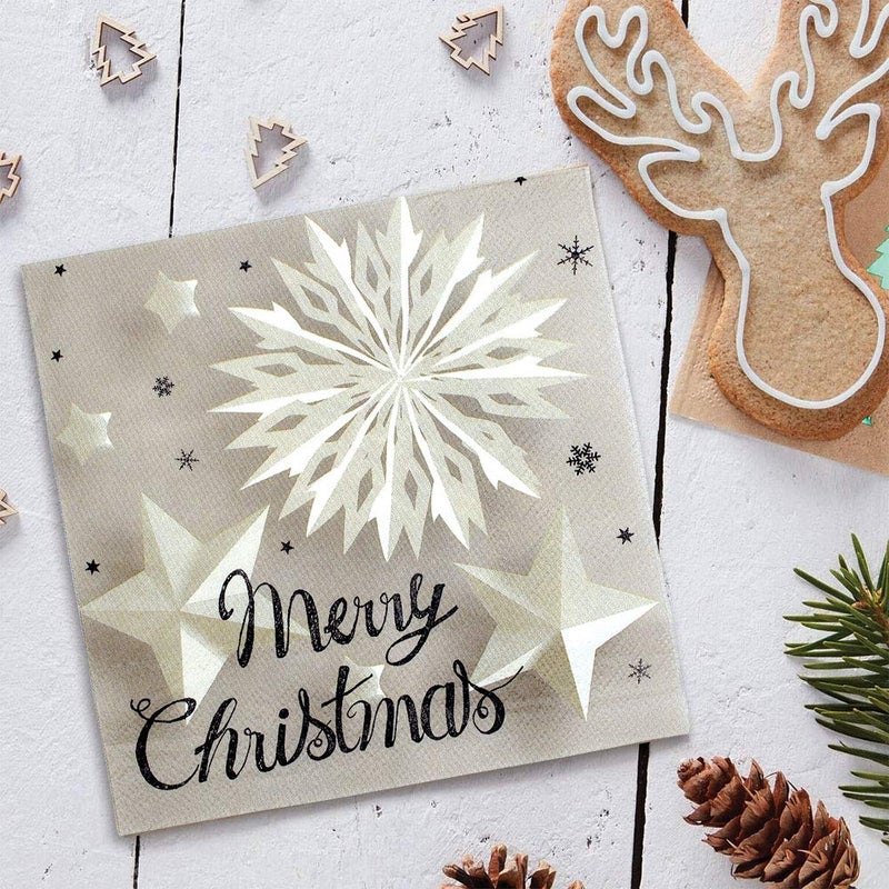 OLYPHAN Merry Christmas Napkins Paper 6.5 in Xmas Napkins - Luncheon Cocktail Lunch Buffet Star Napkin for Holiday Dinner Party 40 Pack Disposable - Image 3