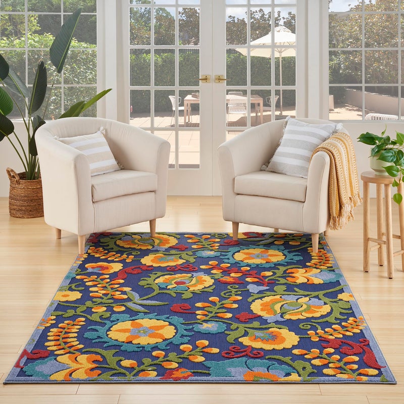 Nourison Home Aloha Navy Multicolor 3'6" x 5'6" Area Rug - Easy Clean, Non Shedding, Bed Room, Living Room, Dining Room, Kitchen (4' x 6') - Image 1