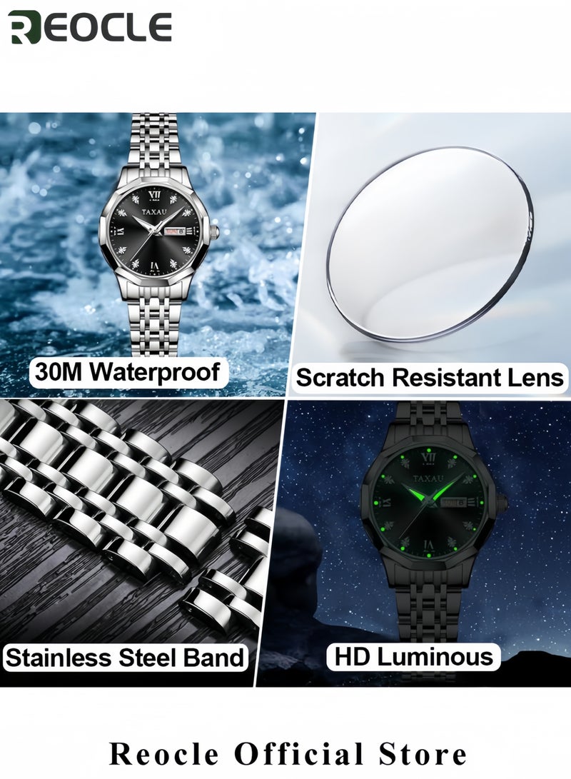 ريوكل ساعة نسائية من الكوارتز مزينة بالألماس ساعة موضة بميناء دائري مرصع بالألماس مصنوعة من الفولاذ المقاوم للصدأ الفاخر ومقاومة للماء - Image 5