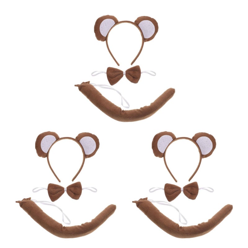 BESTOYARD 9 Pcs Halloween Monkey Costume with Ear Tail Set, Animal Costume Accessory Bulk Cartoon Headband Set Bow Tie & Tail for Kids' Parties and Dress-up Play - Image 1
