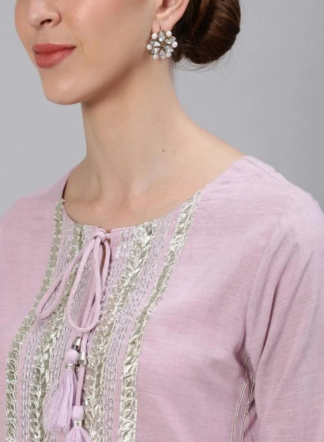 ISHIN Ishin Women Purple Ethnic Embroidered Kurta with Trousers and Dupatta Set