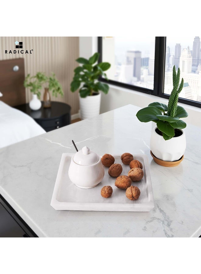 Radicaln Marble Serving Tray 10" Inches White Handmade Square Tray for Party Supplies Modern Serving Bowl & Food Trays for Party, Cafeteria Trays for Serving Food - Image 2