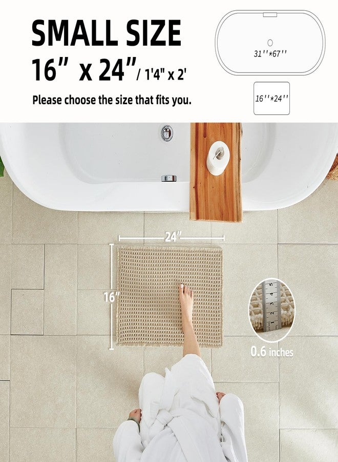 TYUU Pale Beige Bathroom Rug, Waffle Bath Mat Non Slip Washable Super Absorbent Quick Dry Boho Farmhouse Bathroom Decor, 24''x16'' Pale Beige - Image 2