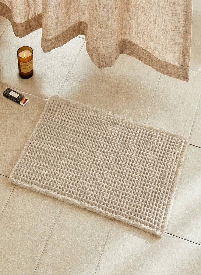 TYUU Pale Beige Bathroom Rug, Waffle Bath Mat Non Slip Washable Super Absorbent Quick Dry Boho Farmhouse Bathroom Decor, 24''x16'' Pale Beige - Image 1