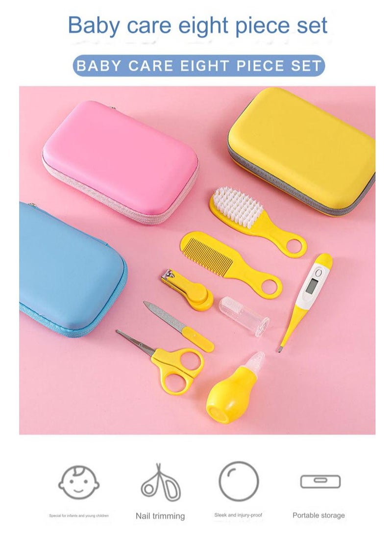 Pack Of 8  Healthcare And Grooming Kit Suitable For Little Baby,Baby Care，Including nail clippers, nail scissors, nail files, thermometer, comb, hair brush, nasal aspirator, milk toothbrush - Image 2