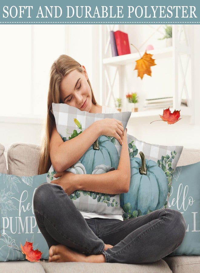 pinata Fall Pillow Covers 18x18 Set of 4, Fall Decorations for Home Throw Pillows for Couch, Indoor & Outdoor Autumn Decor - Blue Pumpkin Seasonal Pillow Covers - Image 4