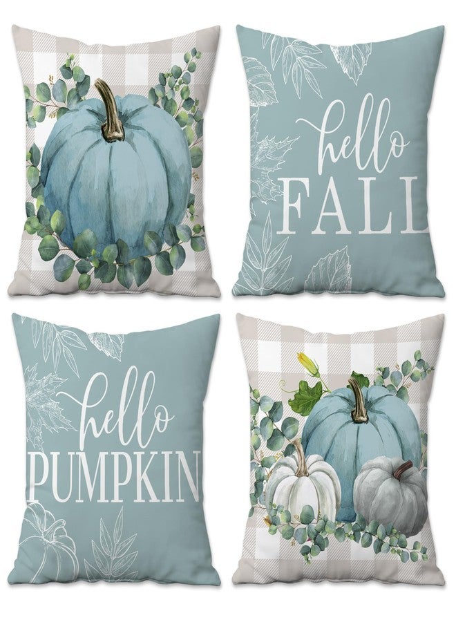 pinata Fall Pillow Covers 18x18 Set of 4, Fall Decorations for Home Throw Pillows for Couch, Indoor & Outdoor Autumn Decor - Blue Pumpkin Seasonal Pillow Covers - Image 1