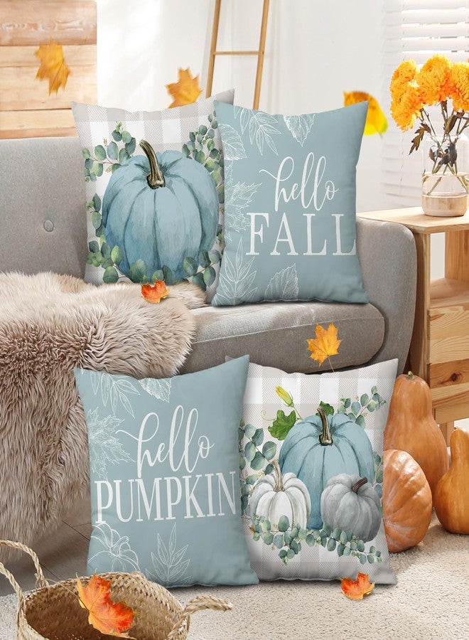 pinata Fall Pillow Covers 18x18 Set of 4, Fall Decorations for Home Throw Pillows for Couch, Indoor & Outdoor Autumn Decor - Blue Pumpkin Seasonal Pillow Covers - Image 2