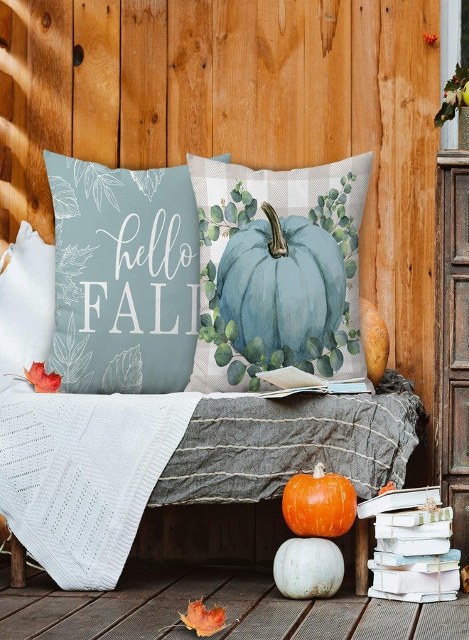 pinata Fall Pillow Covers 18x18 Set of 4, Fall Decorations for Home Throw Pillows for Couch, Indoor & Outdoor Autumn Decor - Blue Pumpkin Seasonal Pillow Covers - Image 3