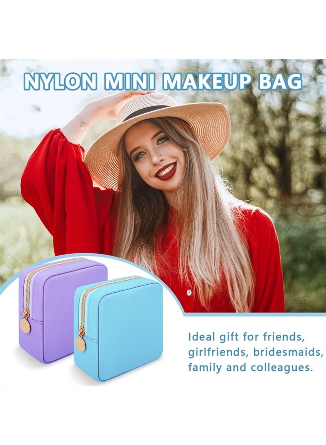 Iqimott Nylon Mini Makeup Bag, Preppy Small Cosmetic Bag Compact Make up Pouch Toiletry Bag, Waterproof Zipper Purse Travel Coin Pouch Sanitary Napkin Storage Bag for Women Girls Teens(Blue) - Image 4