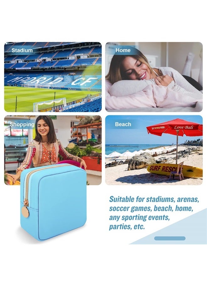 Iqimott Nylon Mini Makeup Bag, Preppy Small Cosmetic Bag Compact Make up Pouch Toiletry Bag, Waterproof Zipper Purse Travel Coin Pouch Sanitary Napkin Storage Bag for Women Girls Teens(Blue) - Image 5