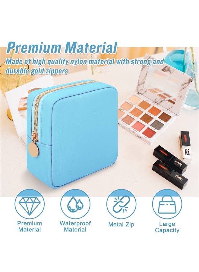 Iqimott Nylon Mini Makeup Bag, Preppy Small Cosmetic Bag Compact Make up Pouch Toiletry Bag, Waterproof Zipper Purse Travel Coin Pouch Sanitary Napkin Storage Bag for Women Girls Teens(Blue) - Image 3
