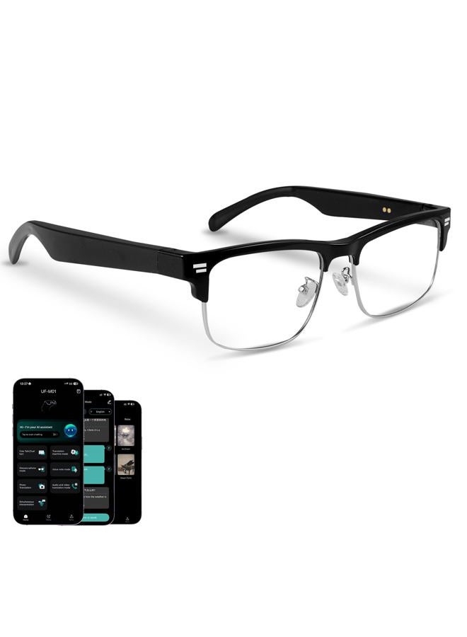 PADOM AI Translation Glasses, Real-Time Translator with 164 Languages Support, Smart Blue Light Blocking Glasses with Speakers, IPX5 Waterproof Bluetooth Eyeglasses for Travel, Business & Study (Silver) - Image 1