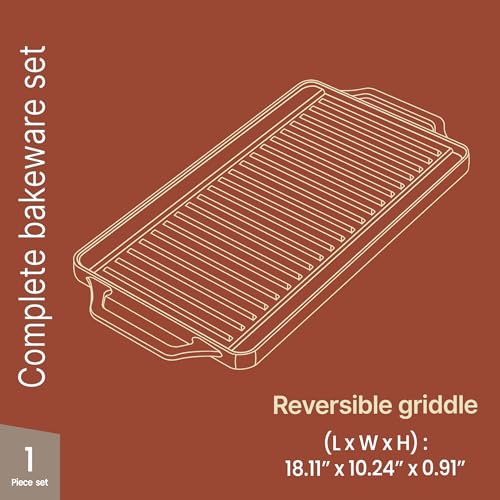 BAKKENMASTER Bakken 18” Reversible Cast Iron Griddle, Flat & Grill Side, Dual Burner Cooking Plate for Pancakes, Meats & Veggies, Pre-Seasoned, Nonstick, Oven & Campfire Safe, Heavy-Duty Griddle Top with Mitt - Image 2