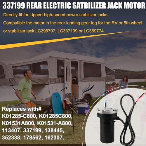 Hosile RV Rear Electric Stabilizer Jack Motor Compatible Lippert 337199 113407 352338 138445 369774 298707 178562 162307, Replaces #K01531A800 K01531-A800 K01285C800 K01285-C800 - Image 2