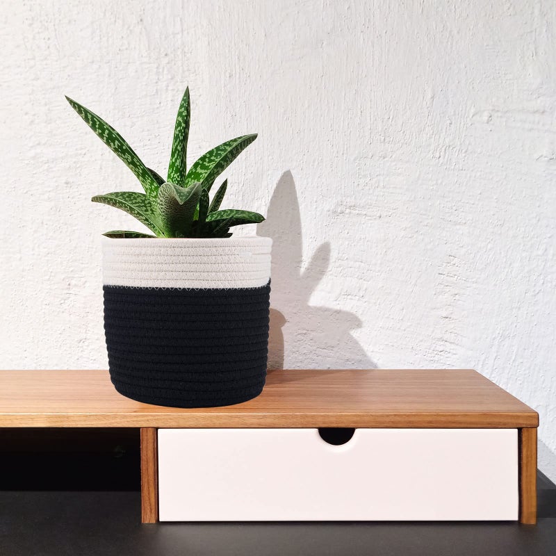 Oradrem 6.5 inch Planter Baskets for Indoor Planters Cotton Rope Flower Plant Pots Cover,Woven Storage Baskets for Crafts,Organization Modern Home Decor H6 3/4" x W6 1/2" Black&White - Image 4