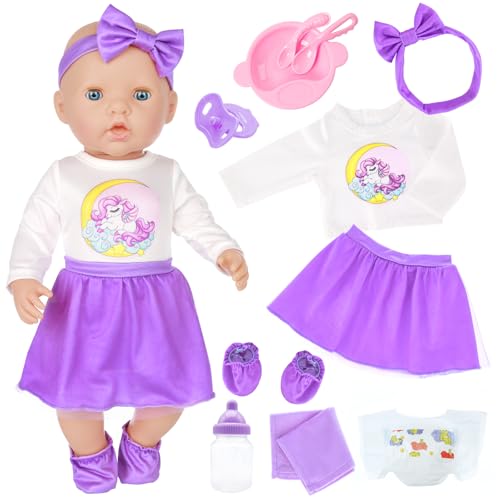 UNICORN ELEMENT Baby Doll Diaper Bag Set with 1416 Inch Doll Clothes and Accessories Included Bottles Pacifier Diaper Headband Best Gift for Kids - Image 5