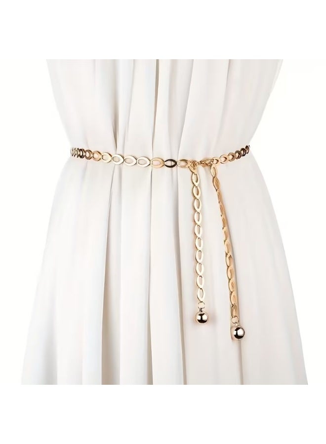 Goolsky Women'S Golden Chain Belt with Tassel Detail - Versatile Waist Cincher for Dresses, Skirts, and Outfits - Perfect for Casual, Party, and Formal Occasions, Casual Wear Belt | Tassel Embellished Belt | Metallic Finish Belt, Women Belt, Belt For Women Jean, Belt For Women Elegant, Women'S Belt For Dresses, Belt For Lady - Image 1