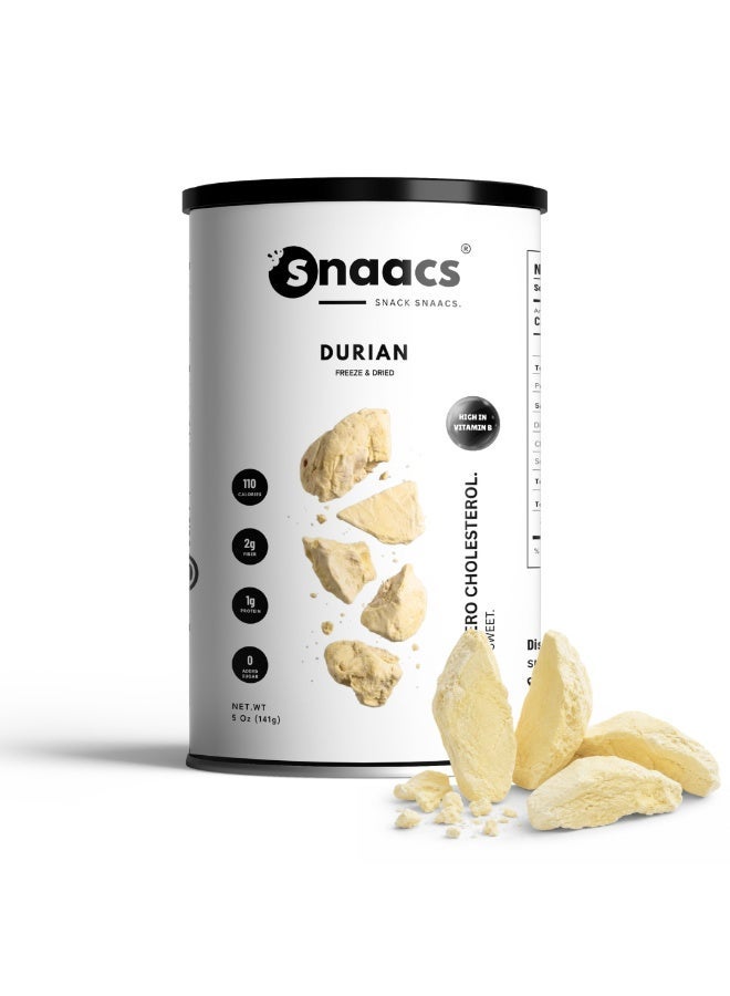 سناكس SNAACS دوريان فاخر مجفف بالتجميد | بدون سكر مضاف | وجبة خفيفة من الفاكهة الاستوائية المقرمشة - 141 غرام | 5 أونصة - Image 1