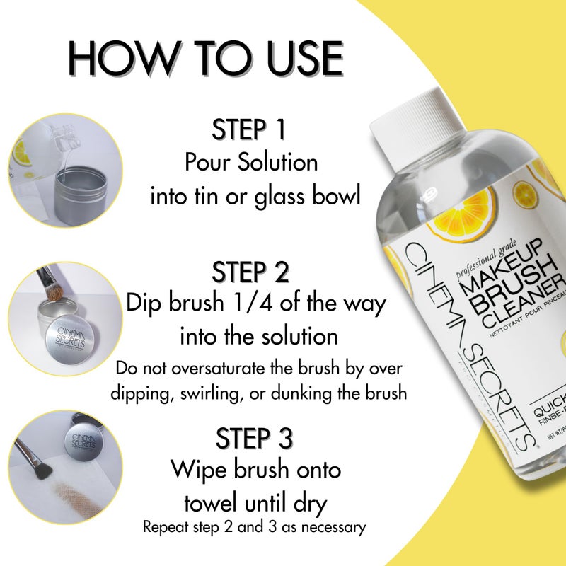 Cinema Secrets Original Makeup Brush Cleaner Kit - Professional Cleanser + Cleansing Tin for Makeup Brushes - Quick-Drying, Rinse-Free Formula - Removes Stubborn Waterproof Make Up - Lemon (8 fl oz) - Image 3