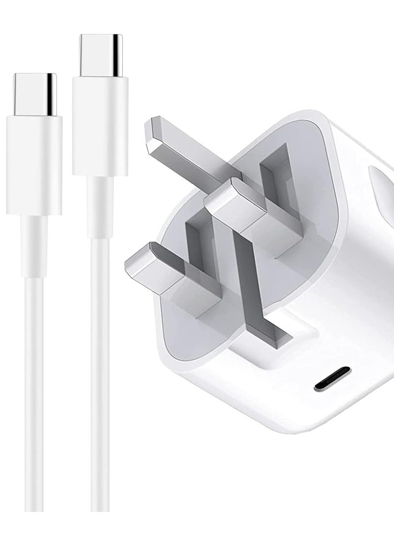 Zahaa USB C Plug and Cable for Apple iPhone 15, 20W Fast Charging Cable, PD Power Adapter and USB C to C Cable, Compatible with iPad Pro/Air/mini, Samsung Galaxy 