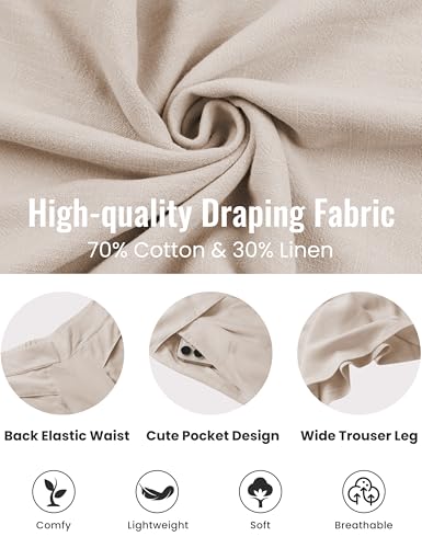 SCUSTY Linen Pants for Women Culottes Capris Wide Leg Palazzo Boho Pants Trousers(LightKhaki-S) - Image 2