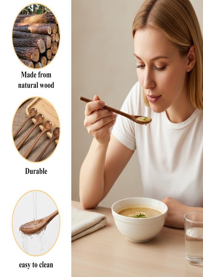 Eldraqth 6 Pcs Wooden Spoons for Eating, 6.7 Inch Small Wooden Spoons for Honey, Soup Spoon Set Wood Serving Table Spoon Teaspoon for Tea, Coffee, Hot Cocoa, Jam, Soup, Bath Salts, Stirring, Smooth Finish - Image 5