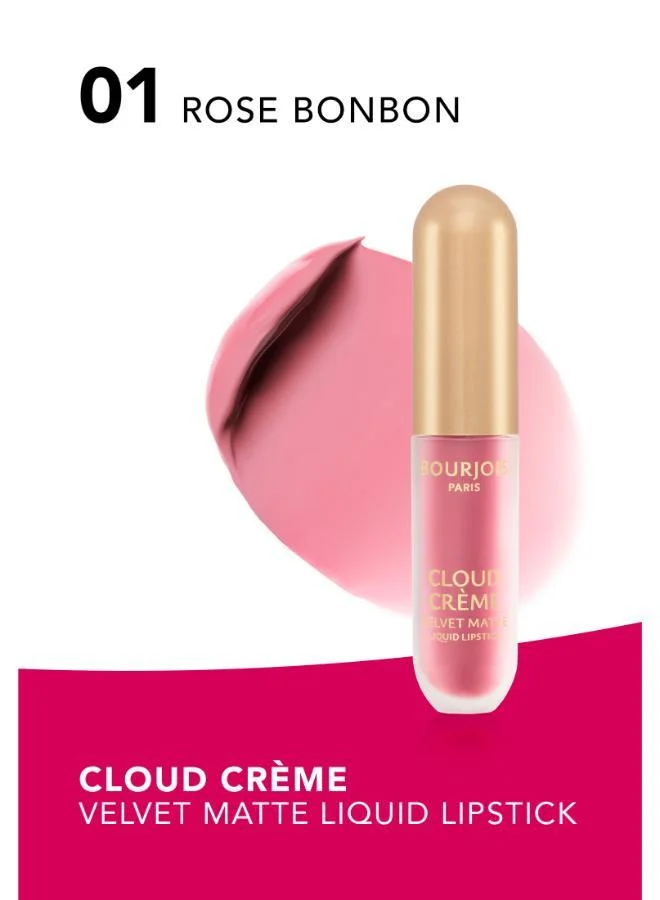 Bourjois Paris Cloud Crème Velvet Matte Liquid Lipstick - 01 - Rose Bonbon, 3ml