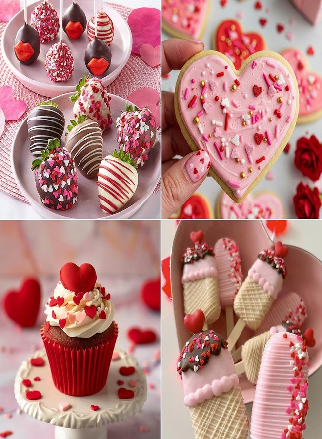 LEBERY Red Pink White Heart Sprinkles Valentine Sprinkles Christmas Red Sprinkle for Cake Decorating Edible Heart Shaped Confetti Holiday Valentine Cookie Sprinkle for Ice Cream Valentine's Cupcake Topper - Image 3