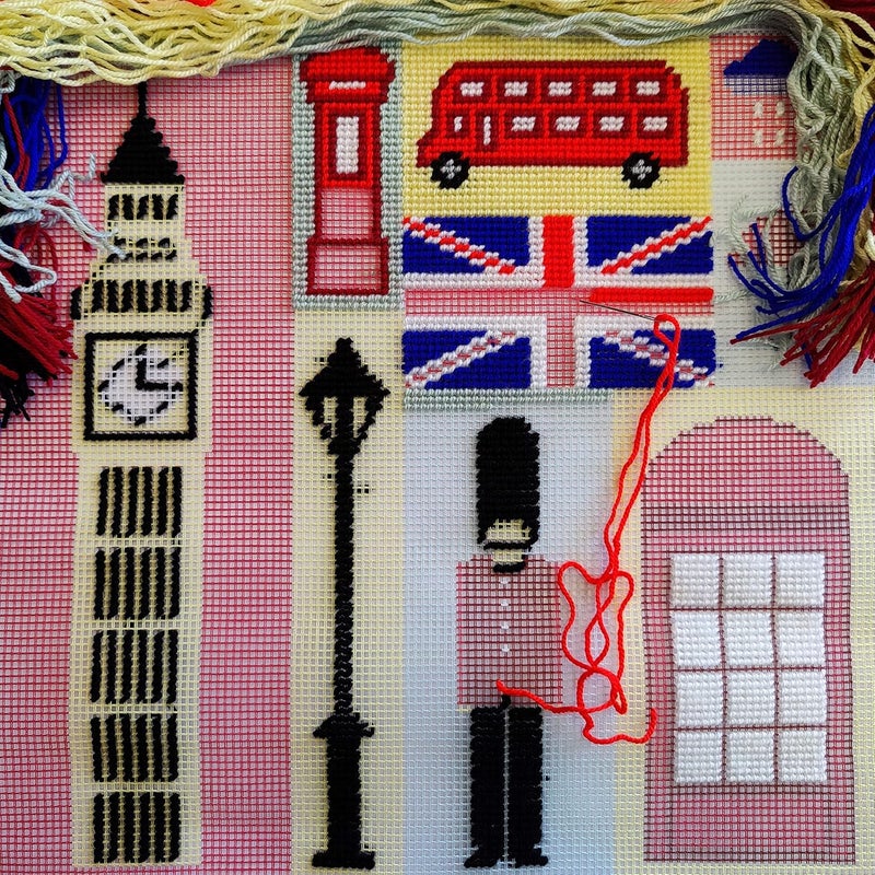 Brvsk Needlepoint Kit for Adults and Beginners — London Souvenirs 16″ × 16″ with Clear, Precise Printed Design on Cotton Canvas; Includes 2 Needles, Yarn, and Easy-Read Chart - Image 3