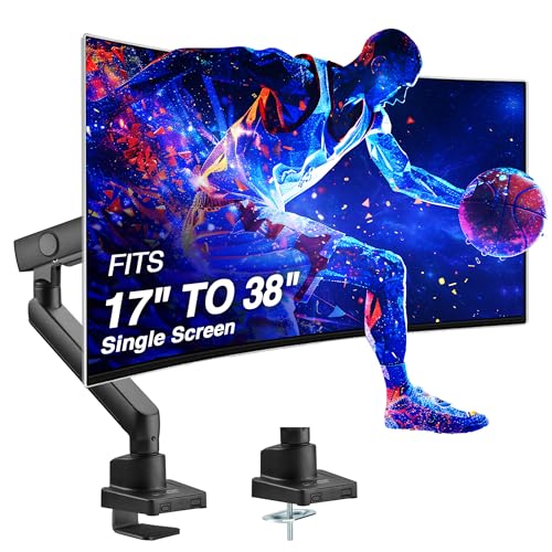 AVLT Single 17"-38" Monitor Arm Desk Top Mount Premium Mechanical Spring Fits Up to 26.4lbs (12kg) Flat/Curved/Ultrawide Monitor Full Motion Height Swivel Tilt Rotation Adjustable, Black - Image 1