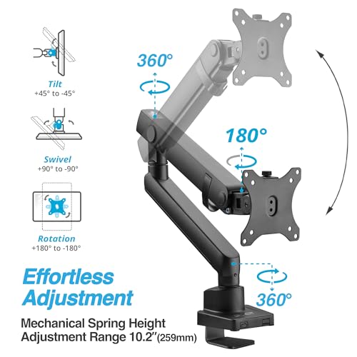 AVLT Single 17"-38" Monitor Arm Desk Top Mount Premium Mechanical Spring Fits Up to 26.4lbs (12kg) Flat/Curved/Ultrawide Monitor Full Motion Height Swivel Tilt Rotation Adjustable, Black - Image 4