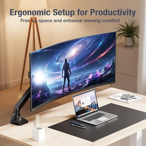 AVLT Single 17"-38" Monitor Arm Desk Top Mount Premium Mechanical Spring Fits Up to 26.4lbs (12kg) Flat/Curved/Ultrawide Monitor Full Motion Height Swivel Tilt Rotation Adjustable, Black - Image 5