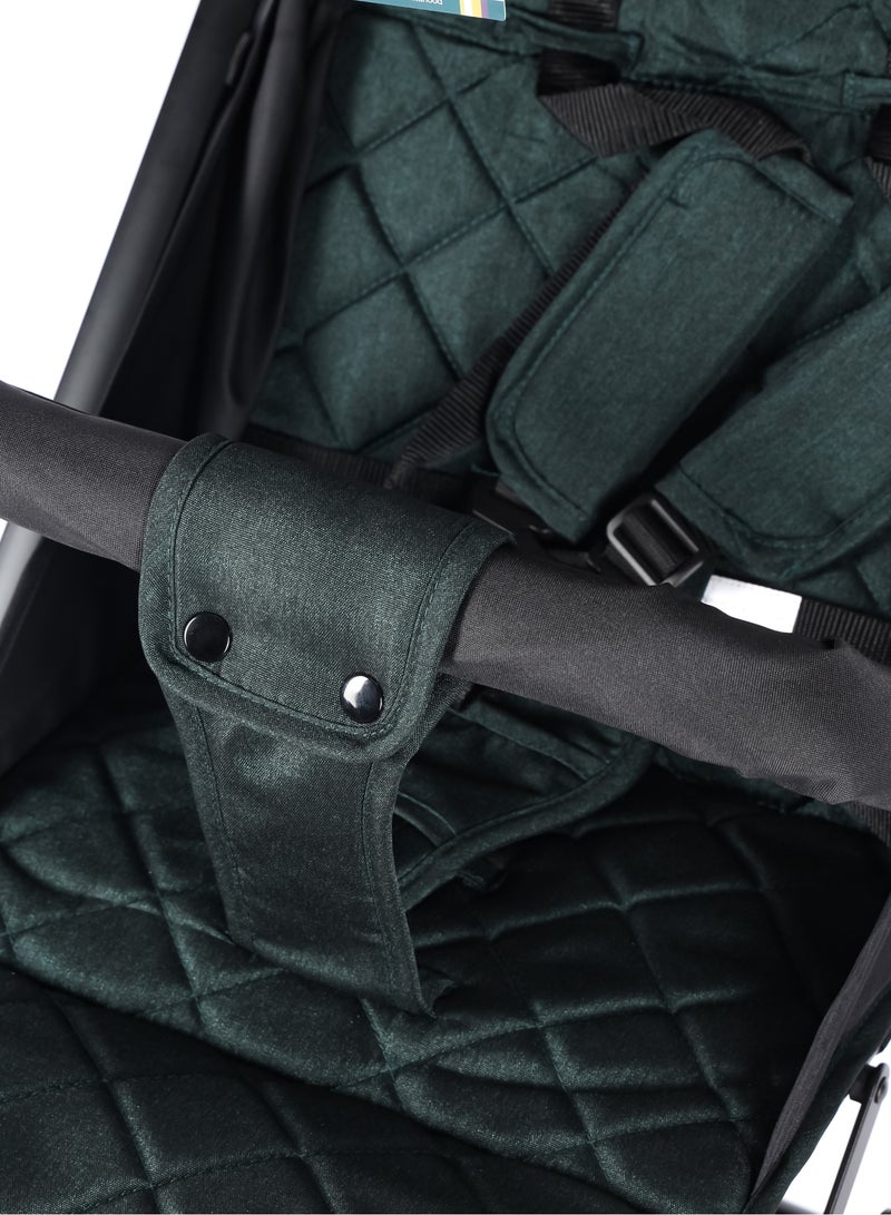 BABY PLUS Premium Comfort Baby Stroller - Lightweight, Foldable, Adjustable Seat, Retractable 3 Tier Canopy & Peek-A-Boo window, Ultimate Ease Baby Carriage for Infants & Toddlers, 0-4 Years (GREEN) - Image 5