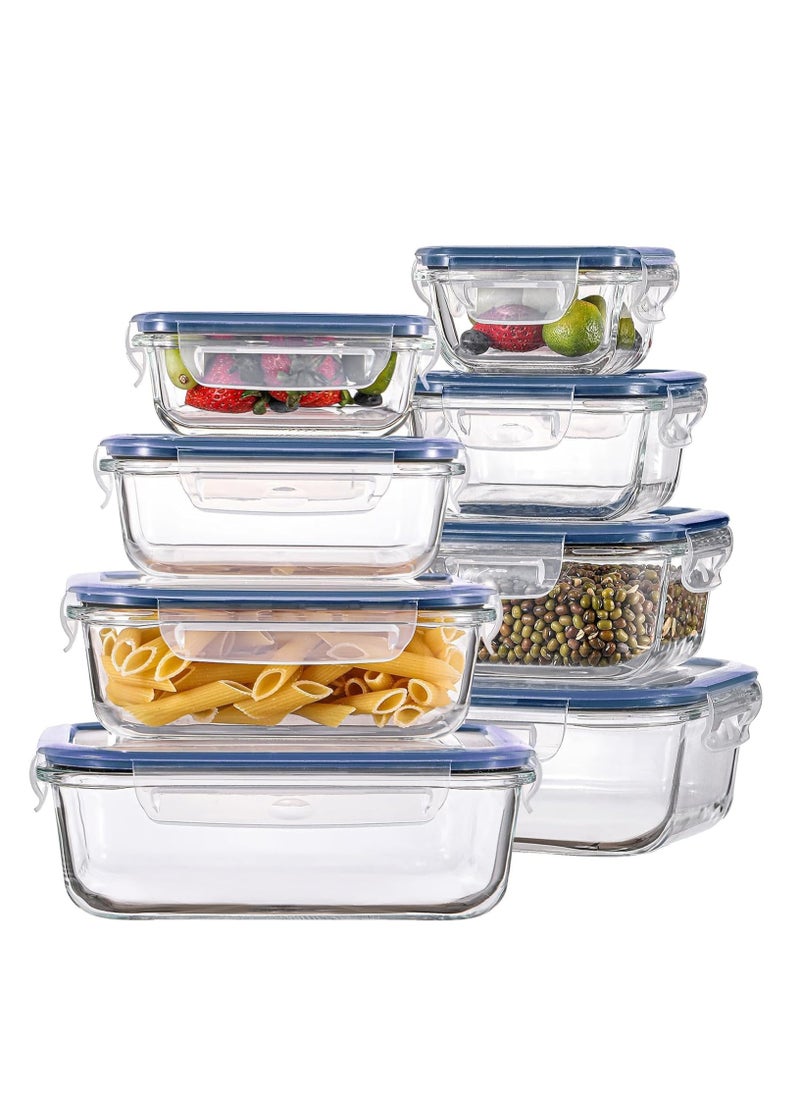 TYCOM Glass Meal Prep Containers 8 Pieces Mixed Glass Food Storage Containers with Lids Glass Lunch Box Portion Control Airtight Glass Bento Box Lunch Containers Set of 8 Blue  - Image 1