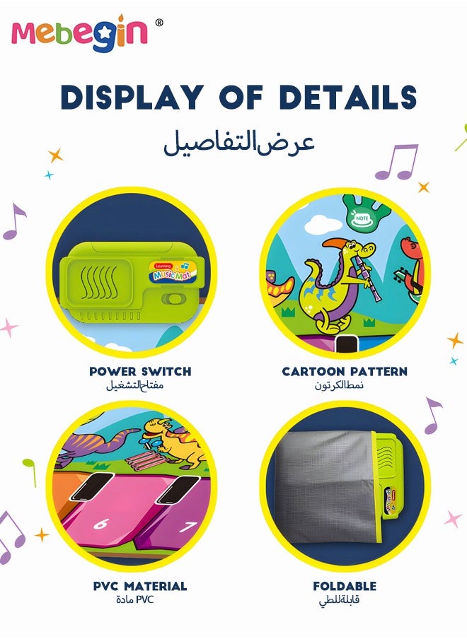 MEBEGIN - Musical Play Mat with 10 Piano Keys and 8 Instrument Keys, Foldable Piano Dance Mat with Cartoon Patterns, Touch-sensitive Game Cushion, Multifunctional Educational Musical Toy for Kids Aged 3+, 110*36cm - Image 1