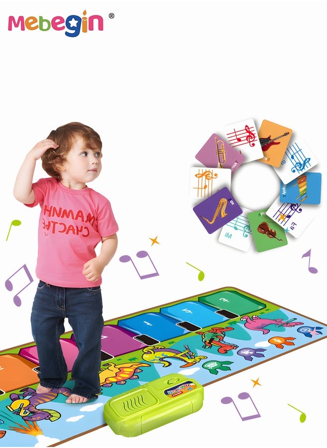 MEBEGIN - Musical Play Mat with 10 Piano Keys and 8 Instrument Keys, Foldable Piano Dance Mat with Cartoon Patterns, Touch-sensitive Game Cushion, Multifunctional Educational Musical Toy for Kids Aged 3+, 110*36cm - Image 1