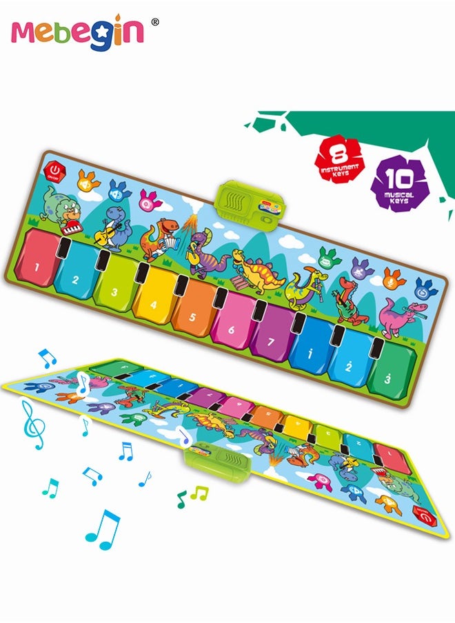 MEBEGIN - Musical Play Mat with 10 Piano Keys and 8 Instrument Keys, Foldable Piano Dance Mat with Cartoon Patterns, Touch-sensitive Game Cushion, Multifunctional Educational Musical Toy for Kids Aged 3+, 110*36cm - Image 1
