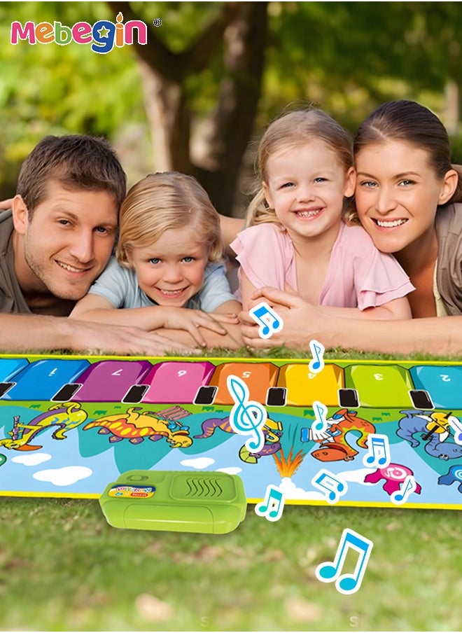 MEBEGIN - Musical Play Mat with 10 Piano Keys and 8 Instrument Keys, Foldable Piano Dance Mat with Cartoon Patterns, Touch-sensitive Game Cushion, Multifunctional Educational Musical Toy for Kids Aged 3+, 110*36cm - Image 1