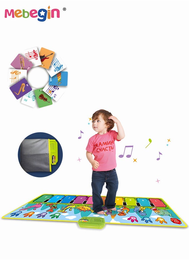 MEBEGIN - Musical Play Mat with 10 Piano Keys and 8 Instrument Keys, Foldable Piano Dance Mat with Cartoon Patterns, Touch-sensitive Game Cushion, Multifunctional Educational Musical Toy for Kids Aged 3+, 110*36cm - Image 1