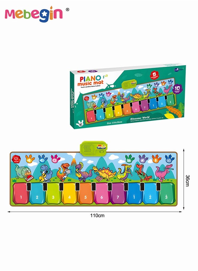 MEBEGIN - Musical Play Mat with 10 Piano Keys and 8 Instrument Keys, Foldable Piano Dance Mat with Cartoon Patterns, Touch-sensitive Game Cushion, Multifunctional Educational Musical Toy for Kids Aged 3+, 110*36cm - Image 1